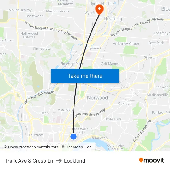 Park Ave & Cross Ln to Lockland map