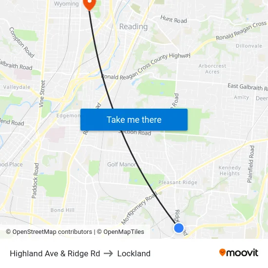 Highland Ave & Ridge Rd to Lockland map