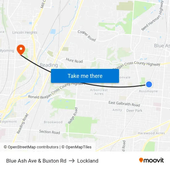 Blue Ash Ave & Buxton Rd to Lockland map