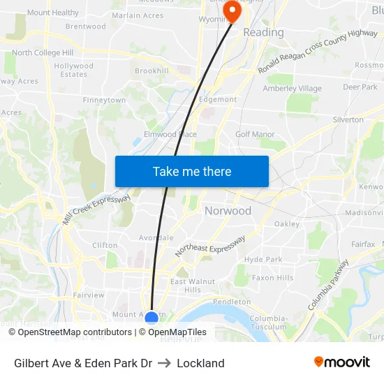 Gilbert Ave & Eden Park Dr to Lockland map