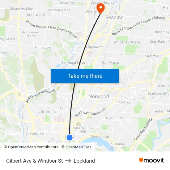Gilbert Ave & Windsor St to Lockland map