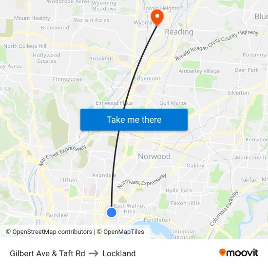 Gilbert Ave & Taft Rd to Lockland map