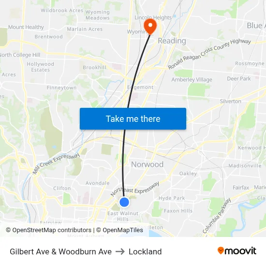 Gilbert Ave & Woodburn Ave to Lockland map