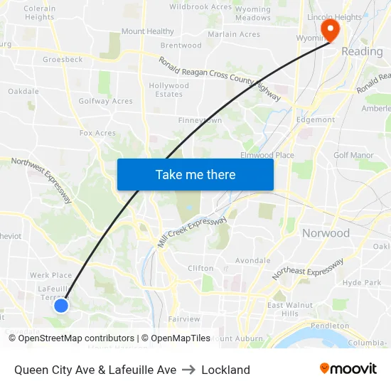Queen City Ave & Lafeuille Ave to Lockland map