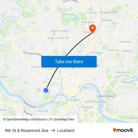 8th St & Rosemont Ave to Lockland map