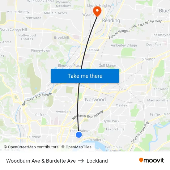 Woodburn Ave & Burdette Ave to Lockland map