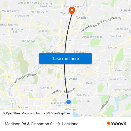 Madison Rd & Cinnamon St to Lockland map