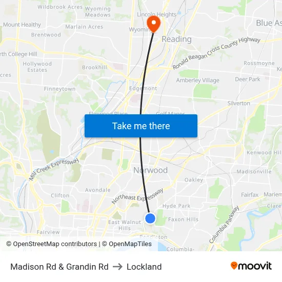 Madison Rd & Grandin Rd to Lockland map