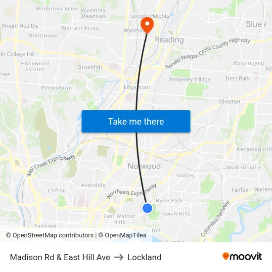 Madison Rd & East Hill Ave to Lockland map