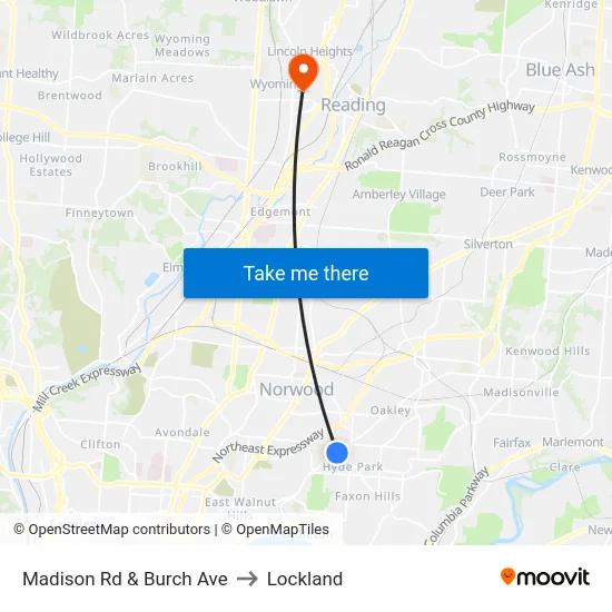 Madison Rd & Burch Ave to Lockland map