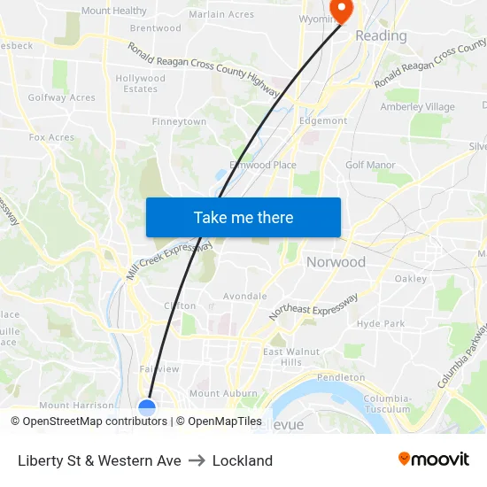 Liberty St & Western Ave to Lockland map