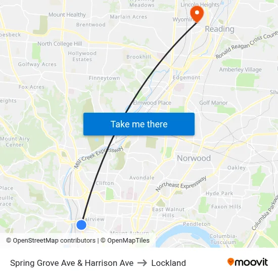Spring Grove Ave & Harrison Ave to Lockland map