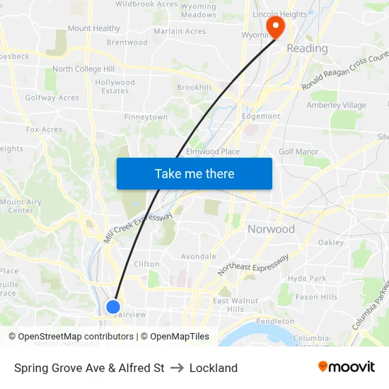 Spring Grove Ave & Alfred St to Lockland map