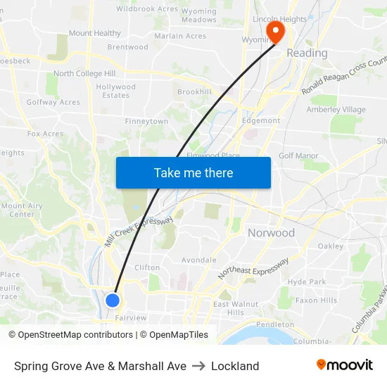 Spring Grove Ave & Marshall Ave to Lockland map