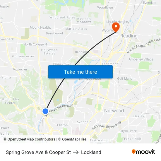 Spring Grove Ave & Cooper St to Lockland map