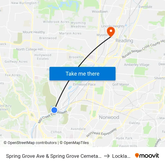 Spring Grove Ave & Spring Grove Cemetary to Lockland map