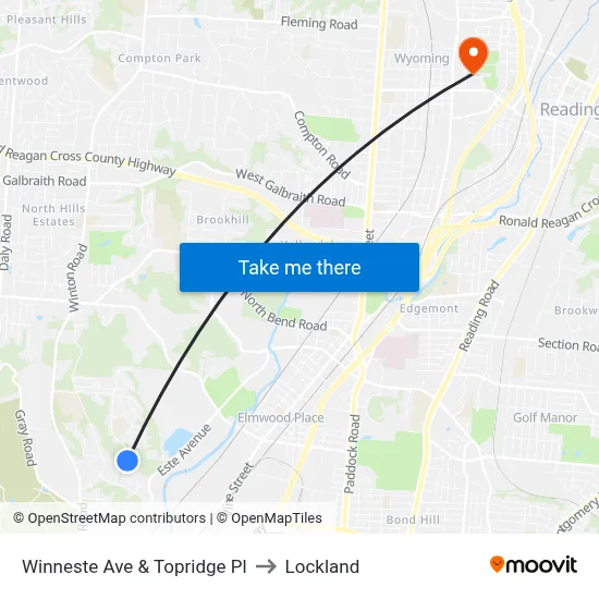 Winneste Ave & Topridge Pl to Lockland map