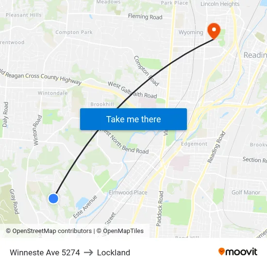 Winneste Ave 5274 to Lockland map