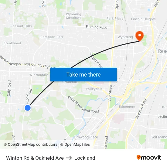 Winton Rd & Oakfield Ave to Lockland map