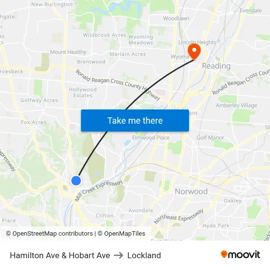 Hamilton Ave & Hobart Ave to Lockland map