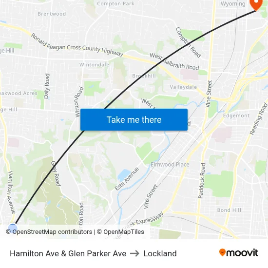 Hamilton Ave & Glen Parker Ave to Lockland map