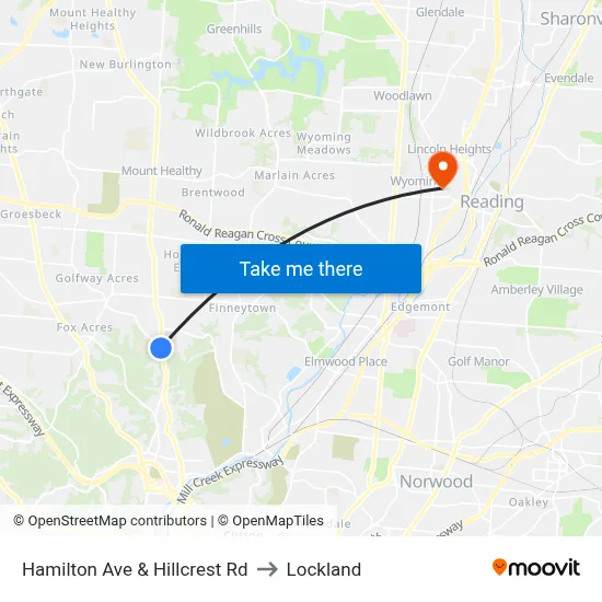 Hamilton Ave & Hillcrest Rd to Lockland map
