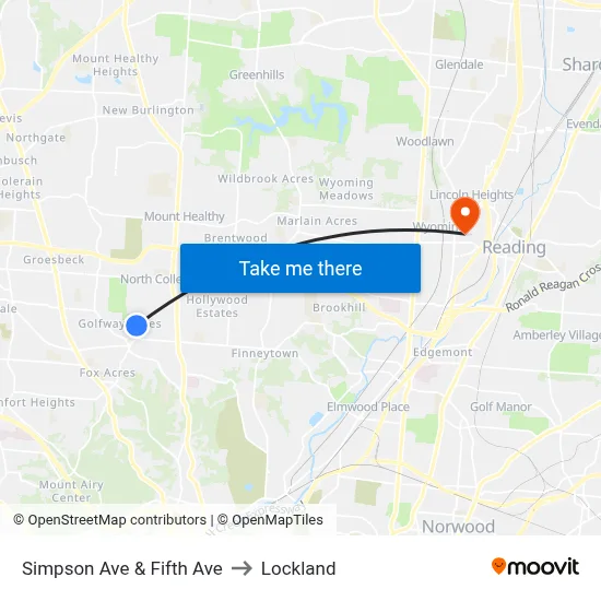 Simpson Ave & Fifth Ave to Lockland map