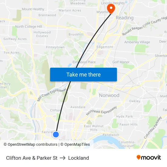 Clifton Ave & Parker St to Lockland map