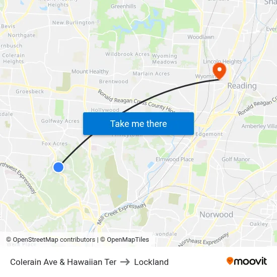 Colerain Ave & Hawaiian Ter to Lockland map