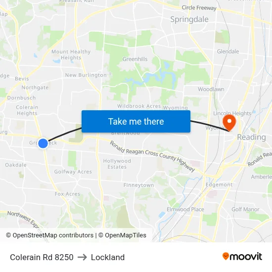 Colerain Rd 8250 to Lockland map