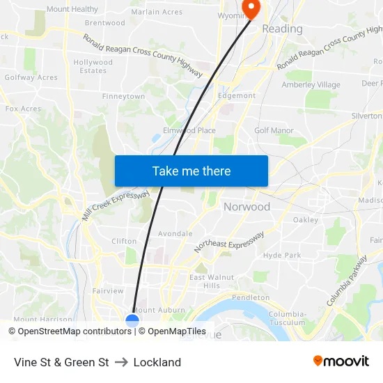 Vine St & Green St to Lockland map