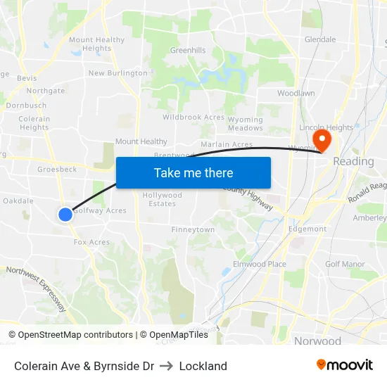 Colerain Ave & Byrnside Dr to Lockland map