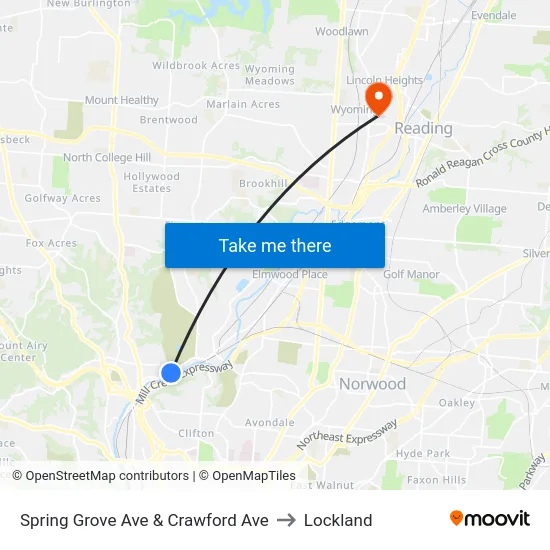 Spring Grove Ave & Crawford Ave to Lockland map