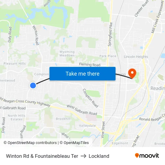 Winton Rd & Fountainebleau Ter to Lockland map