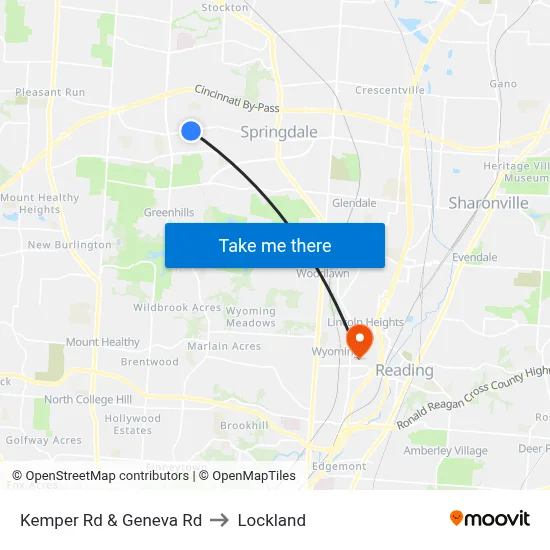 Kemper Rd & Geneva Rd to Lockland map