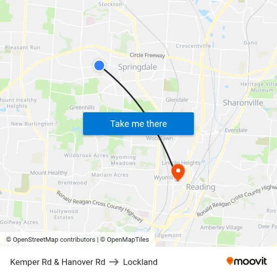Kemper Rd & Hanover Rd to Lockland map