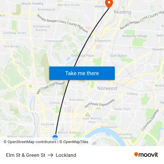 Elm St & Green St to Lockland map