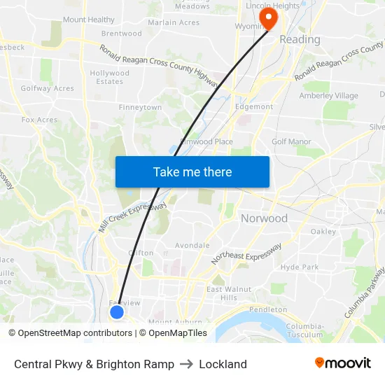 Central Pkwy & Brighton Ramp to Lockland map