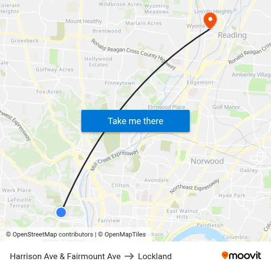 Harrison Ave & Fairmount Ave to Lockland map