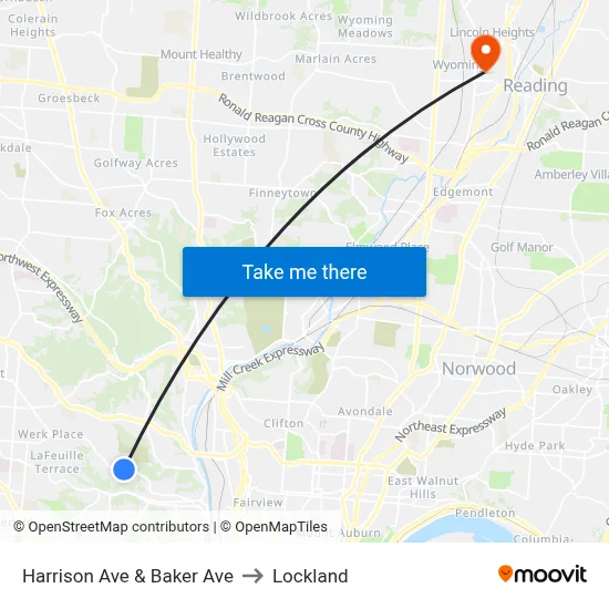 Harrison Ave & Baker Ave to Lockland map