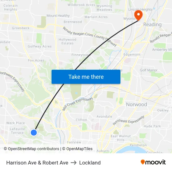 Harrison Ave & Robert Ave to Lockland map