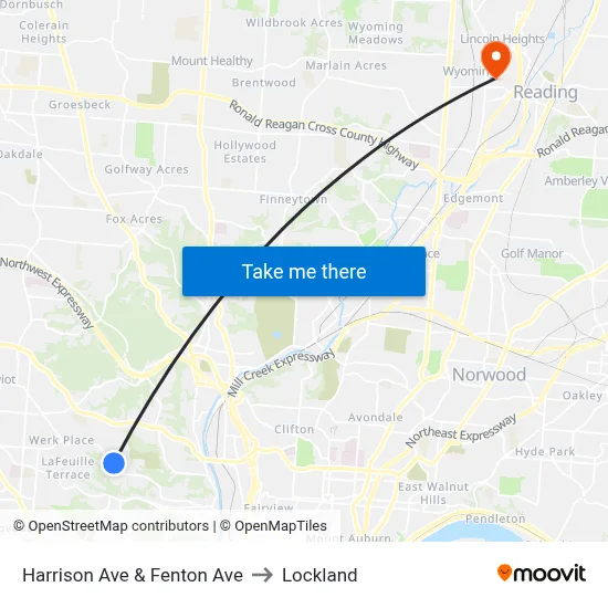 Harrison Ave & Fenton Ave to Lockland map