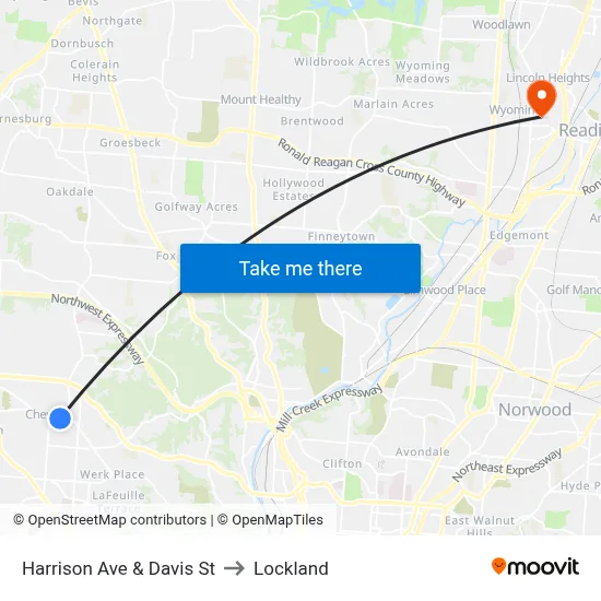 Harrison Ave & Davis St to Lockland map