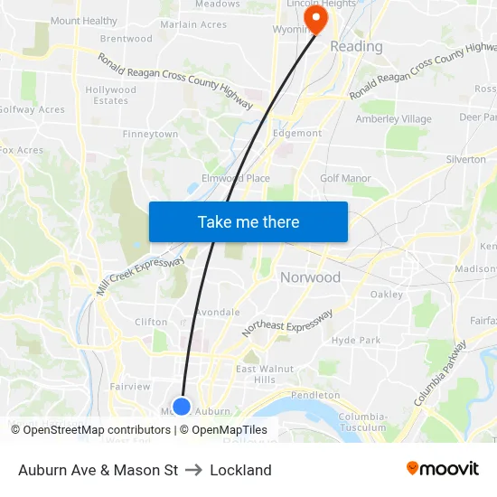 Auburn Ave & Mason St to Lockland map