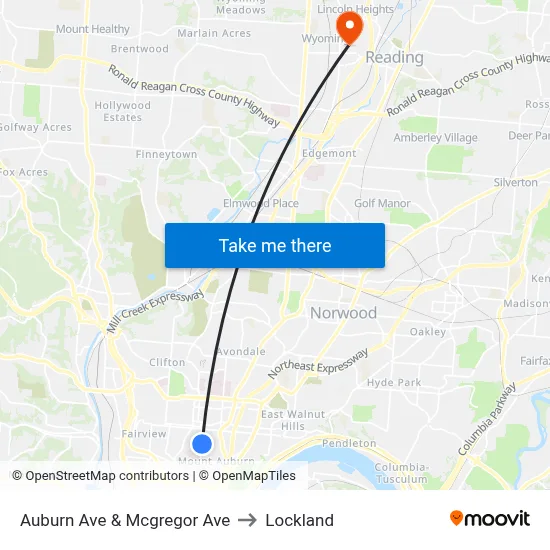 Auburn Ave & Mcgregor Ave to Lockland map