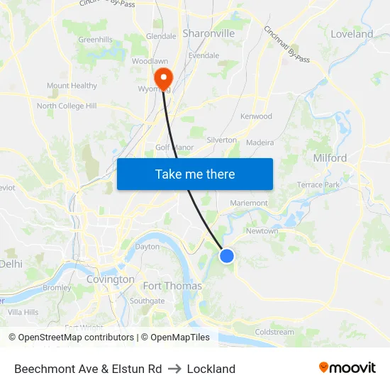 Beechmont Ave & Elstun Rd to Lockland map