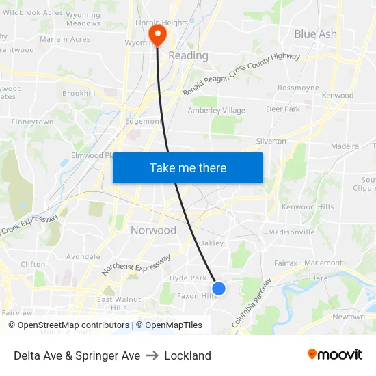 Delta Ave & Springer Ave to Lockland map