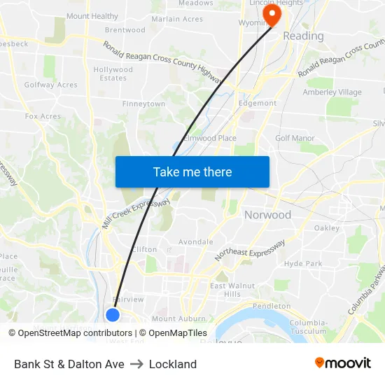 Bank St & Dalton Ave to Lockland map