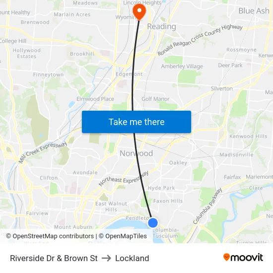 Riverside Dr & Brown St to Lockland map