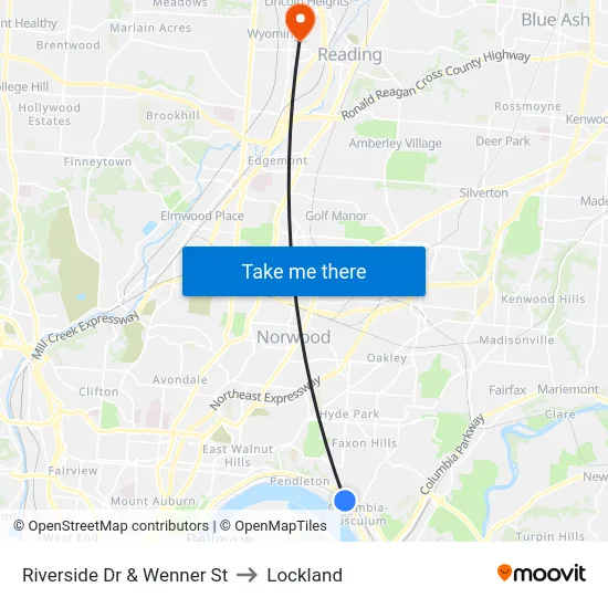 Riverside Dr & Wenner St to Lockland map
